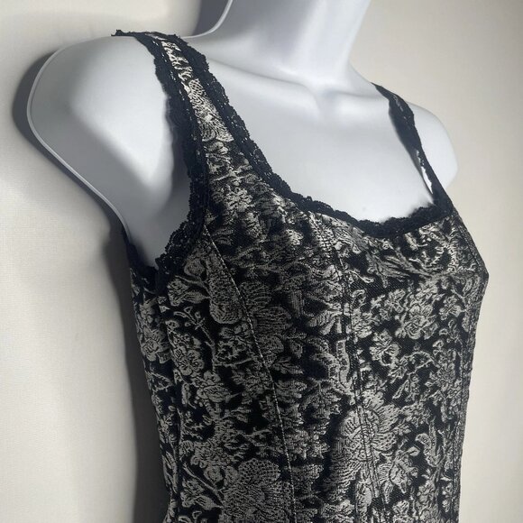 Vintage Y2K Cache Cami Camisole Tank Top Size S Black Silver Knit Floral Brocade - Picture 4 of 8